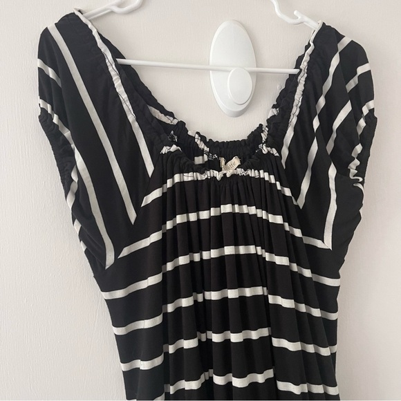 Loralette Maxi Dress Black White Stripe Front Slit 3X Plus Size - Picture 2 of 8